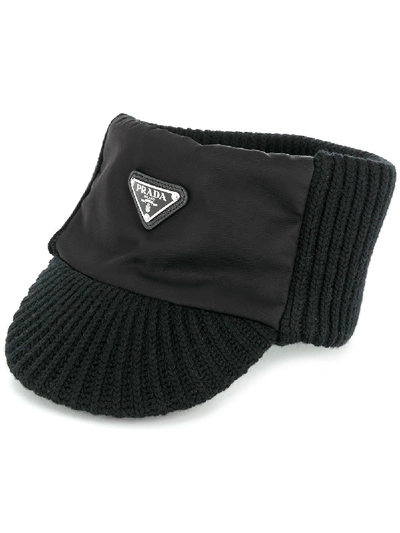 Prada Logo-plaque Knitted Visor In Schwarz | ModeSens display picture 3