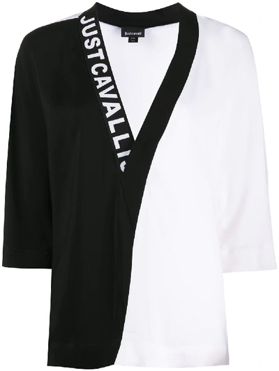 Just Cavalli Two-tone Logo Blouse In White