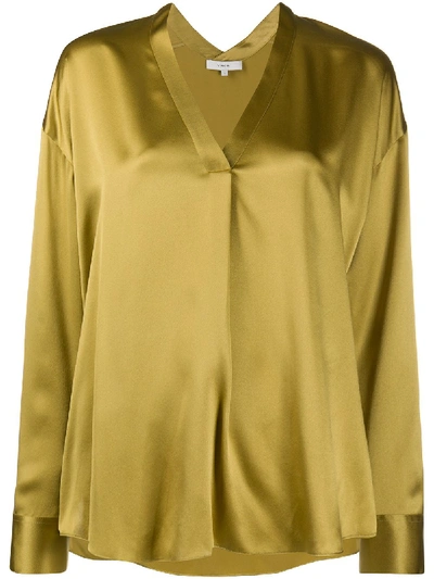 Vince V-neck Silk Blouse In Yellow