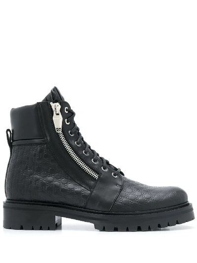 Balmain Monogram-debossed Leather Ranger Boots In Black