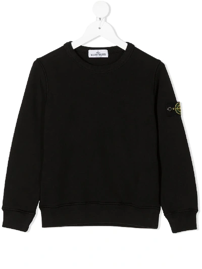 Stone Island Teen Logo-patch Crew Neck Sweater In Blue