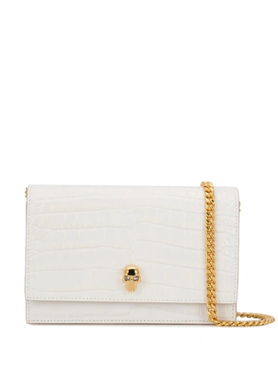 Alexander Mcqueen Skull Crocodile-effect Shoulder Bag In White