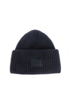 ACNE STUDIOS PANSY N FACE RIBBED BEANIE IN NAVY BLUE
