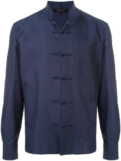 Shanghai Tang Frog Button Patch Pocket Shirt Jacket In Blue