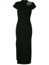 Shanghai Tang Floral Macrame Long Qipao In Black