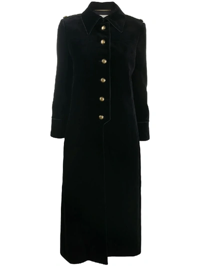 Saint Laurent Velvet Mid-length Coat In Black