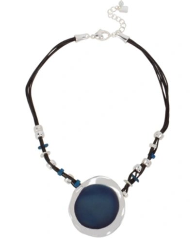 Robert Lee Morris Soho Silver-tone & Blue Patina Geometric Leather Pendant Necklace, 16-1/2" + 2" Extender