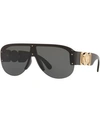 Versace Men's Semi-rimless Acetate Shield Sunglasses In Black/grey