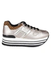 Hogan H222 Gold Sneakers With Leopard-print Heel Tab In Beige