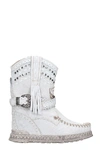 EL VAQUERO YARA LOW HEELS ANKLE BOOTS IN WHITE LEATHER,11439899