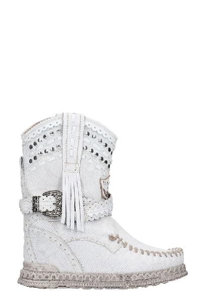 El Vaquero Yara Low Heels Ankle Boots In White Leather