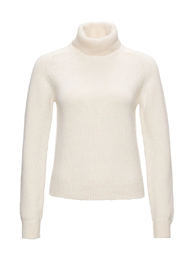 Saint Laurent High-neck Ribbed Sweater In Natural