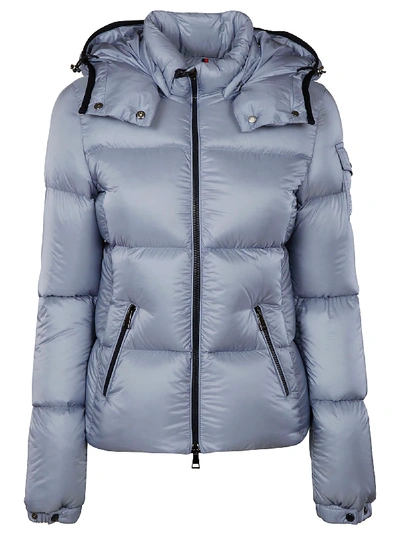Moncler Buttoned Hood Padded Jacket In Light Blue