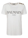 BALMAIN LOGO PRINT EMBELLISHED SHOULDER T-SHIRT,11439739