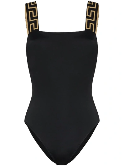 Versace One Piece Swimsuit With Greek Border In Black