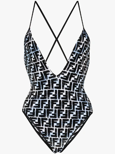 FENDI FF PRINT V-NECK SWIMSUIT