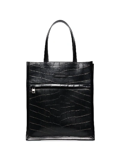 Alexander Mcqueen Croc Effect Tote Bag In Black