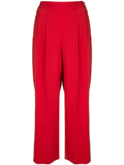 Shanghai Tang Jewel Button Cropped Palazzo Trousers In Red