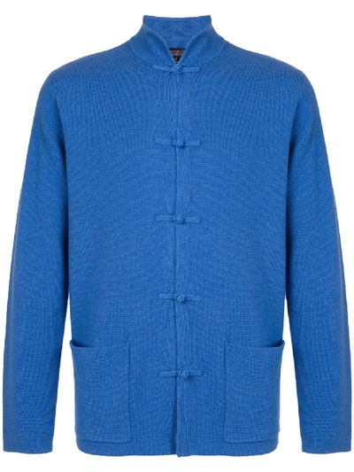 Shanghai Tang Frog Button Double Pocket Cardigan In Blue