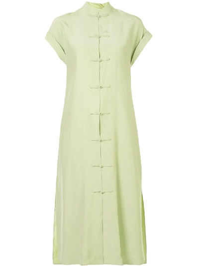 Shanghai Tang Rolled Sleeve Loop Detail Dress In Green