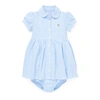 Polo Ralph Lauren Girls' Striped Oxford Dress & Bloomers Set - Baby In Harbor Island Blue/white