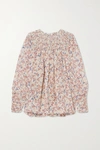 CHLOÉ RUCHED SHIRRED FLORAL-PRINT SILK BLOUSE