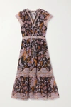 ULLA JOHNSON CELESTIA RUFFLED PRINTED FIL COUPÉ SILK AND LUREX-BLEND DRESS