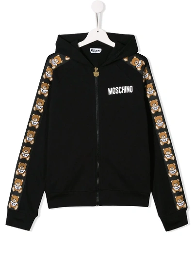 Moschino Kids' Hooded Track Jacket In Black