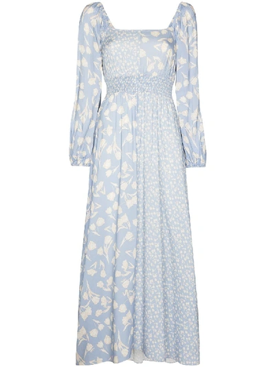Peony Lavender Vacation Floral Midi Dress In Blue