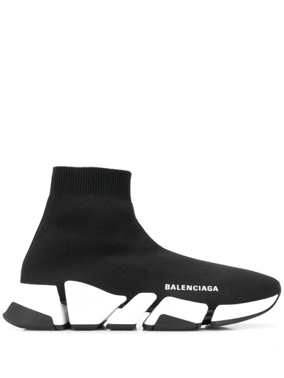 Balenciaga Speed 2.0 Logo-print Glittered Stretch-knit High-top Sneakers In Black