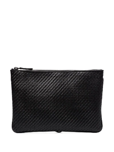 Ermenegildo Zegna Black Woven Leather Folio Clutch Bag