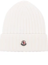 Moncler Ribbed-knit Logo-patch Virgin Wool Beanie In White