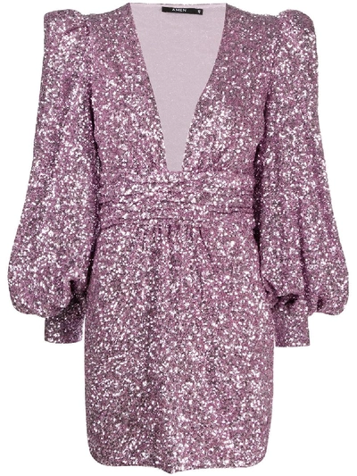 Amen Sequined Balloon-sleeve Dress In Pink
