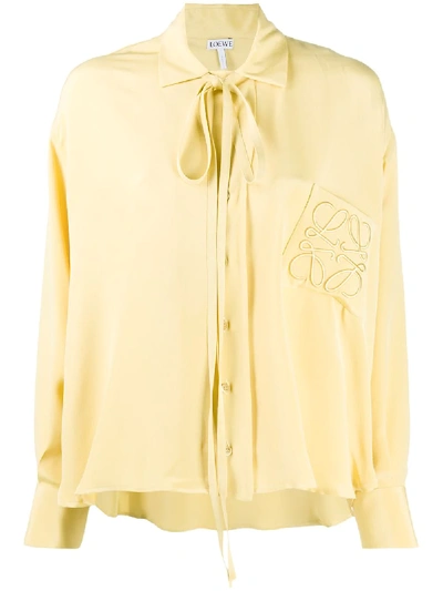 Loewe Anagram Embroidered Silk Blouse In Yellow
