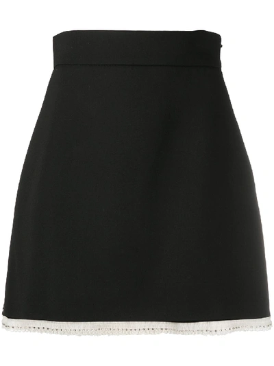 Miu Miu Lace-trimmed Silk Mini Skirt In Black