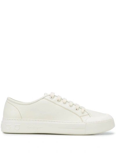 Ferragamo Rebel Calf Leather Sneakers In White