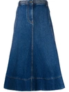 Valentino Flared High-waisted Denim Skirt In Blue