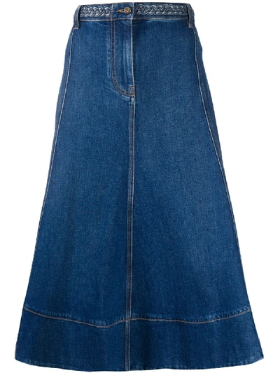 Valentino Flared High-waisted Denim Skirt In Blue