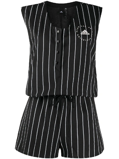 Adidas Originals Pinstripe Drawstring Playsuit In Black