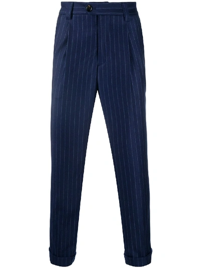 Brunello Cucinelli Pinstripe Double-pleat Trousers In Blue