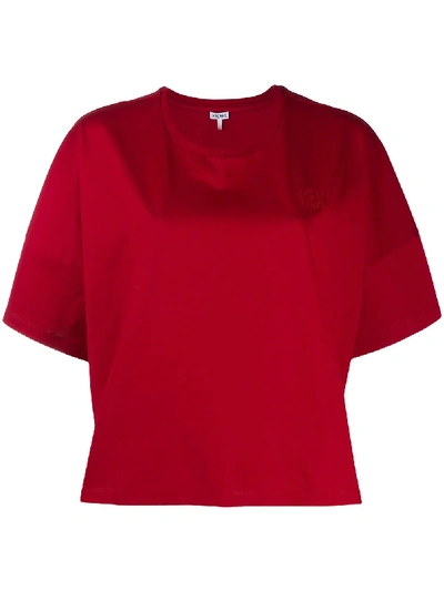 Loewe Embroidered-logo Oversized Cotton T-shirt In Red