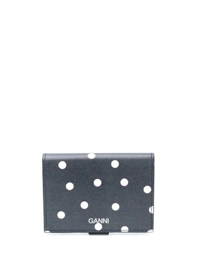 Ganni Leather Mini Wallet In Blue