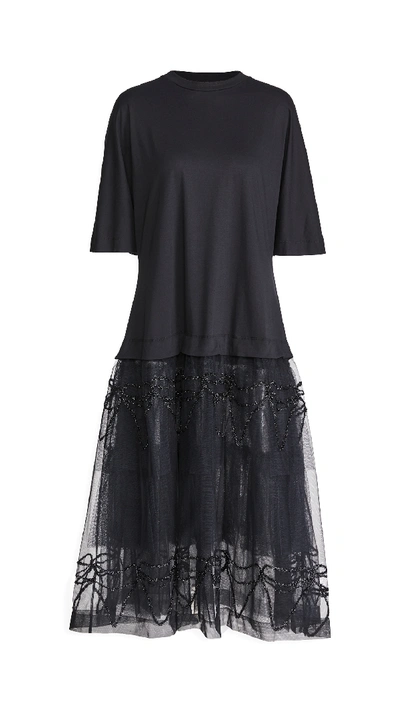 Simone Rocha Tutu T-shirt Dress W/embroidered Overlay In Black