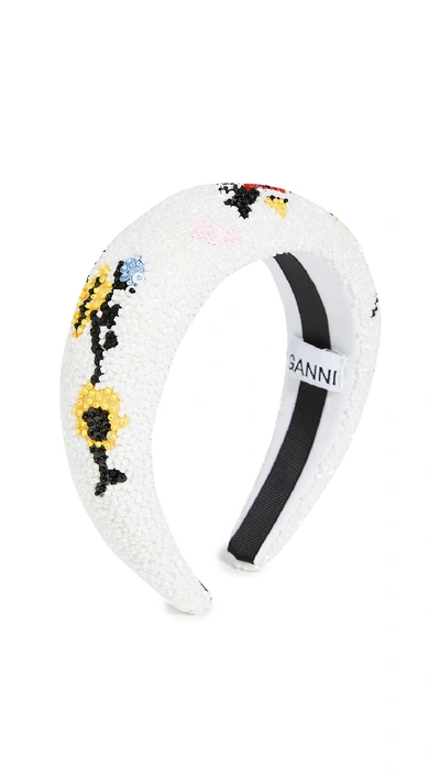 Ganni Beaded Padded Headband In White