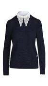 ADAM LIPPES CREW NECK SWEATER WITH DETACHABLE LACE COLLAR