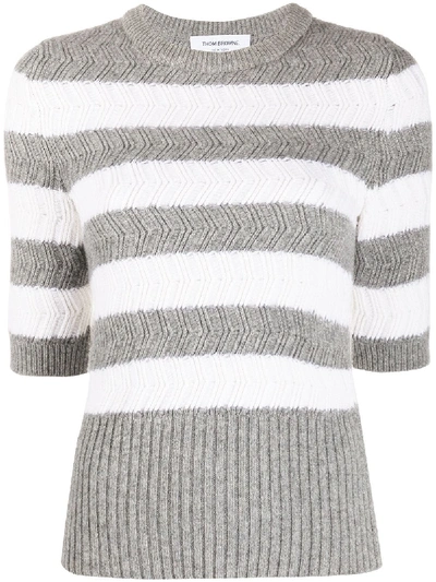 Thom Browne Striped Knitted Top In Grey