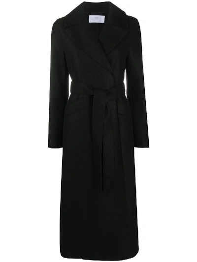Harris Wharf London Black Wool Long Coat With Belt
