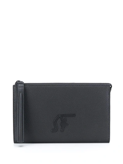 Ferragamo Zipped Logo Clutch Bag In Black