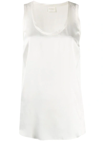 Brunello Cucinelli Scoop Neck Sleeveless Top In White