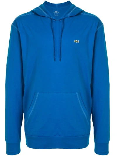 Lacoste Embroidered Logo Hoodie In Blue